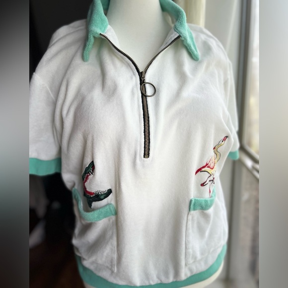 Tombolo Tops - Tombolo Terry Cloth Zip Polo Shirt Flamingo Alligator Organic Cotton XL Resort